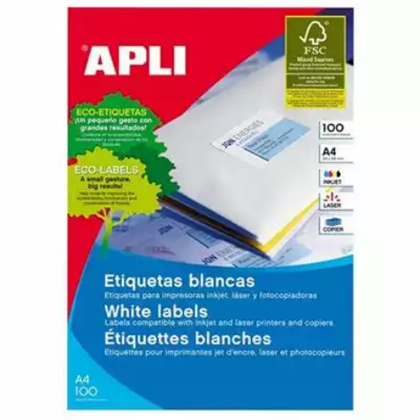 Picture of APLI 1281 GENERAL USE LABELS SQUARE CORNERS 1UP 210 X 297.0MM A4 WHITE 100 SHEETS