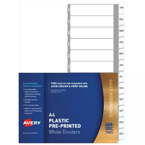 Picture of AVERY 85613 L7411-12 DIVIDER JAN-DEC INDEX TAB A4 WHITE