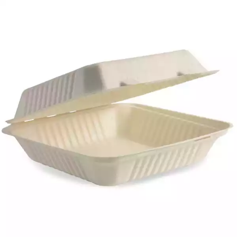 Picture of BIOPAK BIOCANE TAKEAWAY CLAMSHELL 230 X 230 X 80MM NATURAL PACK 100