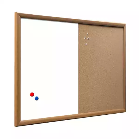 Picture of VISIONCHART COMBO PINBOARD 900X600MM CORK/WHITEBOARD OAK STYLE FRAME