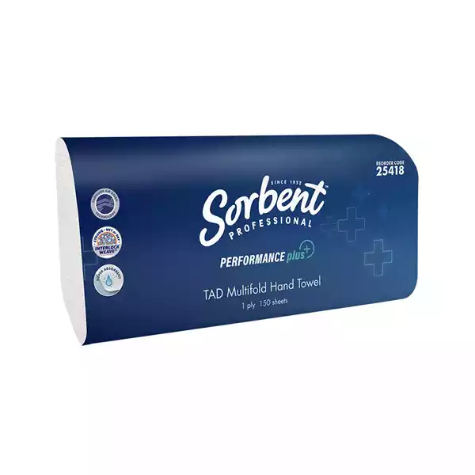 Picture of SORBENT PROFESSIONAL PERFORMANCE PLUS 25418 TAD MULTIFOLD HAND TOWEL 1 PLY 150 SHEETS CARTON 20