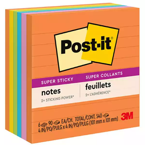 Picture of POST-IT 675-6SSUC SUPER STICKY LINED NOTES 98 X 98MM ENERGY BOOST PACK 6