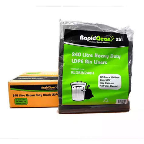 Picture of RAPID CLEAN GARBAGE BAG BLACK HEAVY DUTY 240L PACK 25