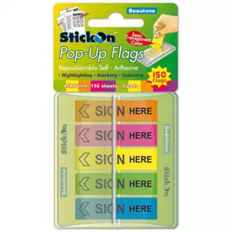 Picture of STICK-ON POP UP SIGN HERE FLAGS 30 SHEETS 45 X 12MM ASSORTED PACK 5